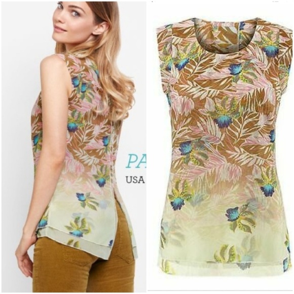 CAbi Tops - CAbi Parlor Top Floral Tropical Slit Back Blouse S